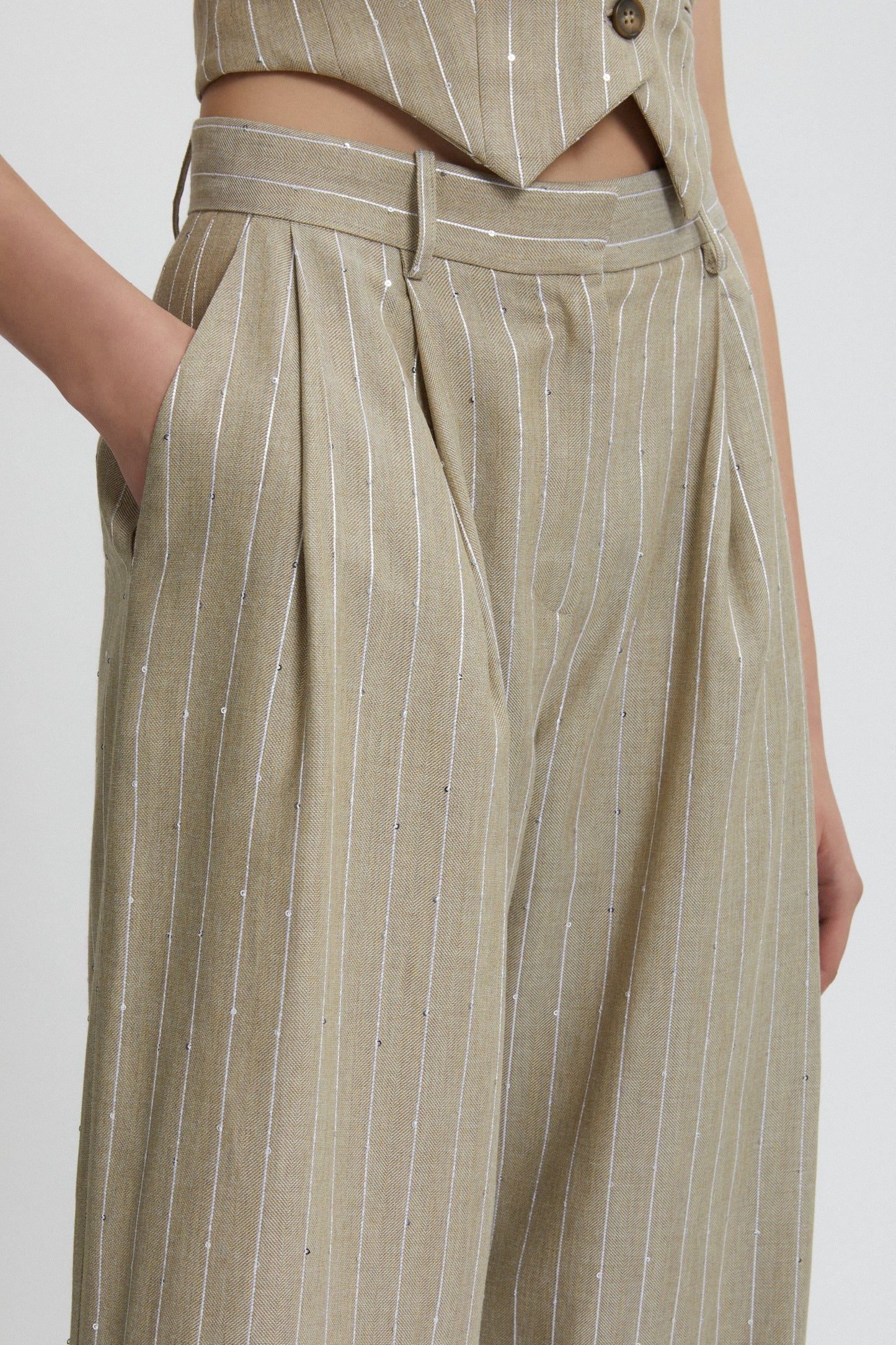 PINSTRIPE PANTS WITH SEQUINS