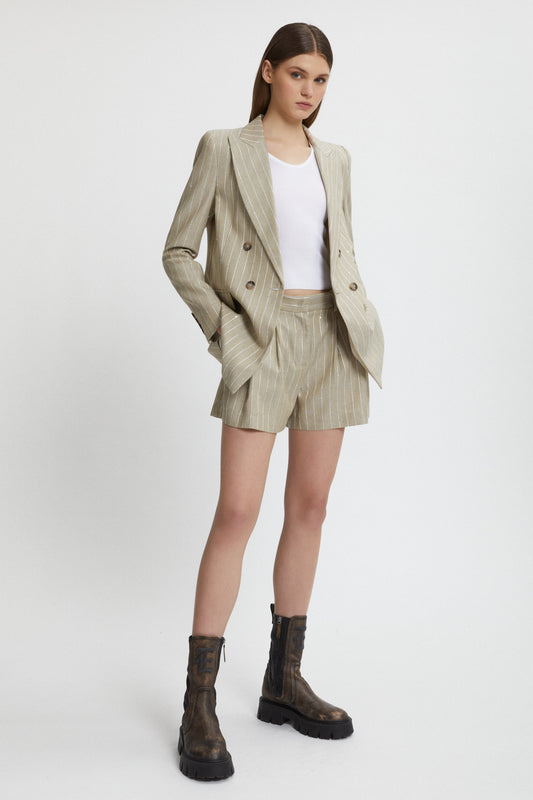 PINSTRIPE SHORTS WITH SEQUINS