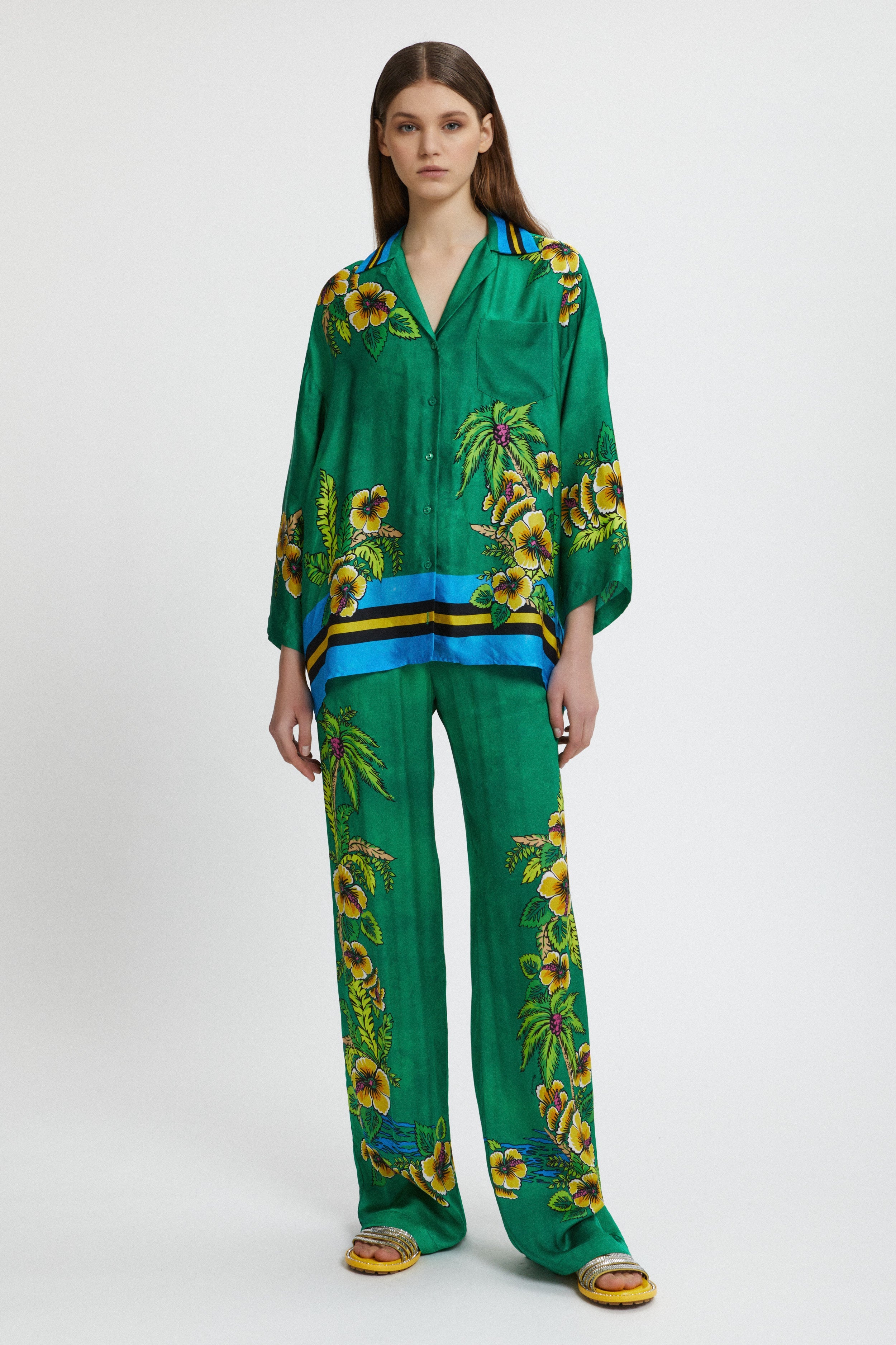 HAWAII PRINTED SATIN PANTS