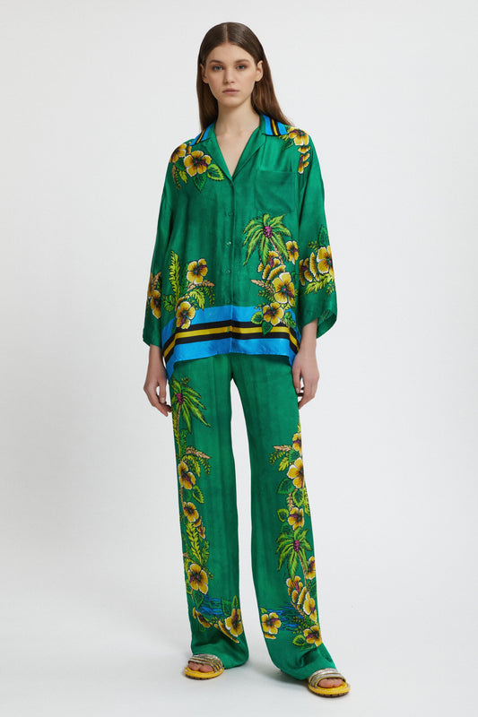 HAWAII PRINTED SATIN PANTS