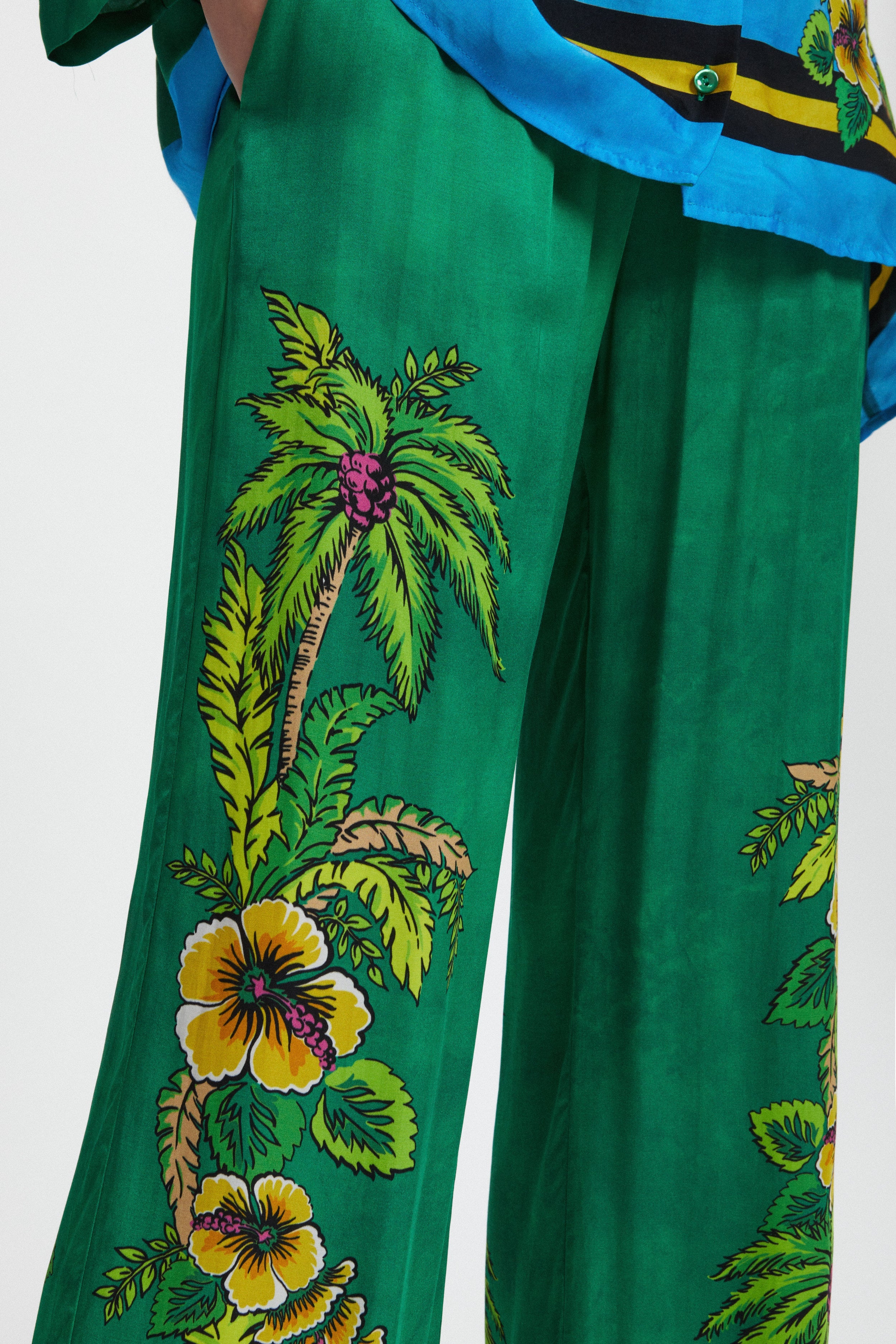 HAWAII PRINTED SATIN PANTS
