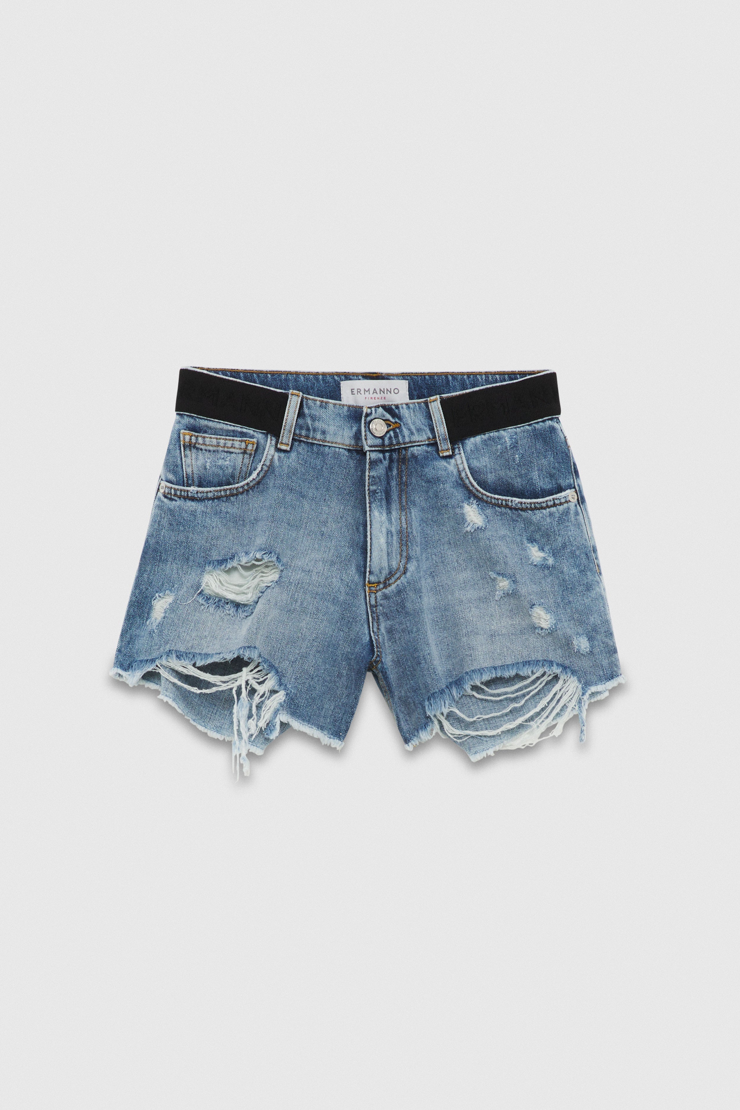 DENIM SHORTS WITH LOGO ELASTIC WAIST