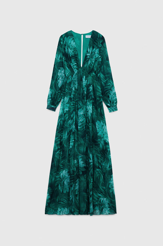 FOREST PRINTED CHIFFON DRESS