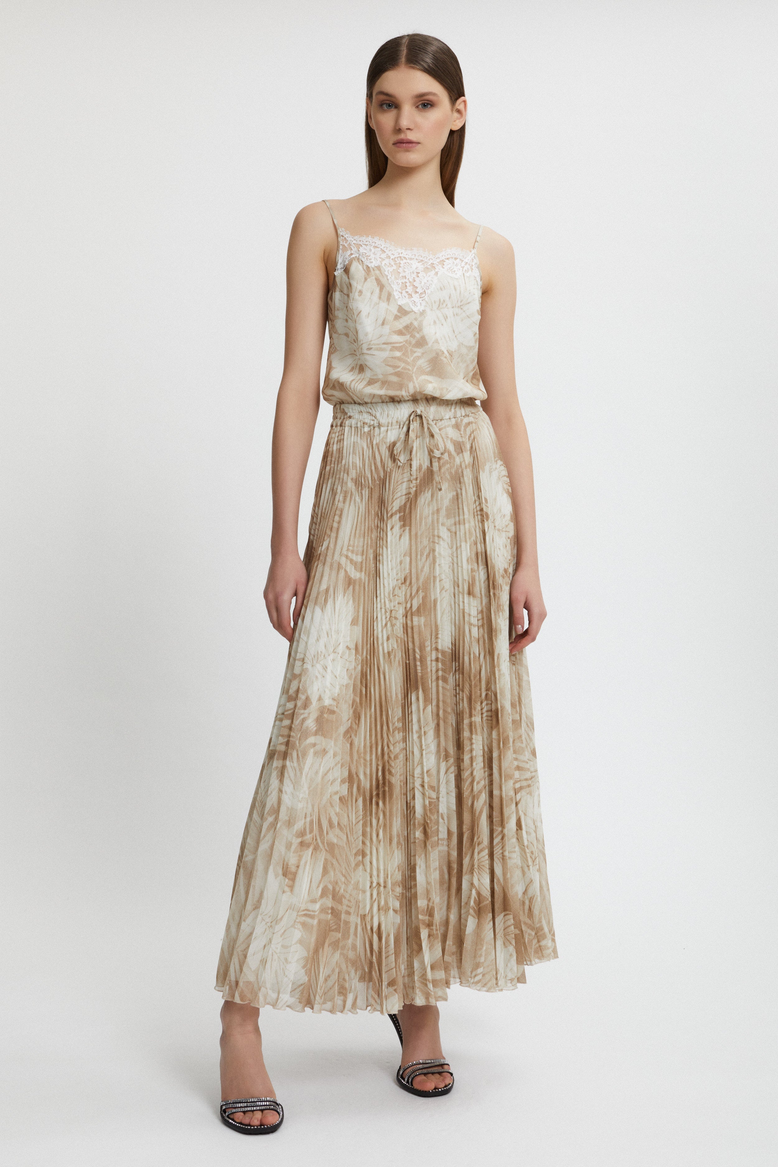 FOREST PRINTED PLEATED DRESS