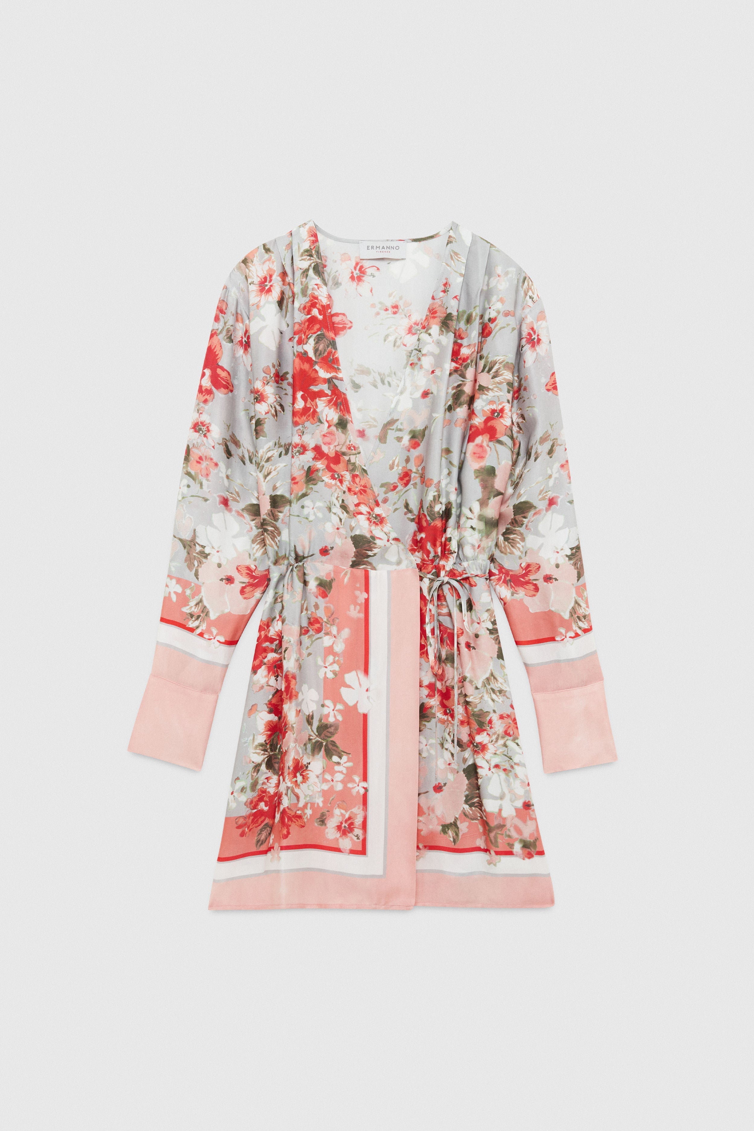 ABITO IN RASO CON STAMPA FOULARD FLOREALE