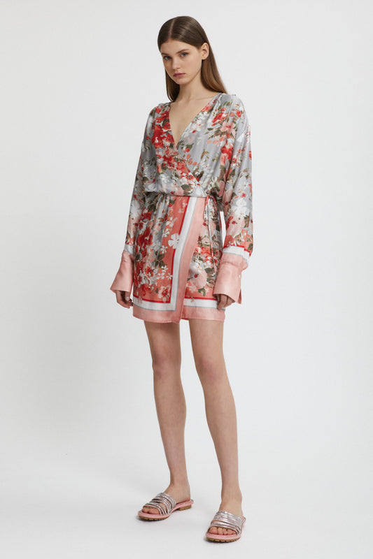 FLORAL PRINTED SATIN DRESS