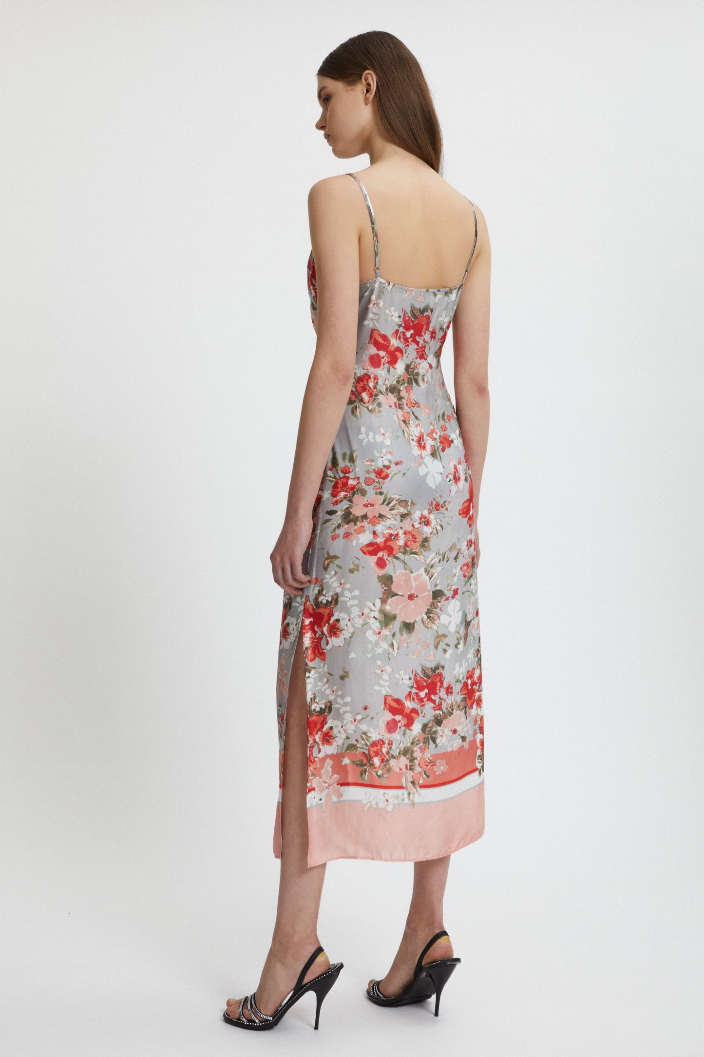 FLORAL PRINTED SATIN SLIP DRESS