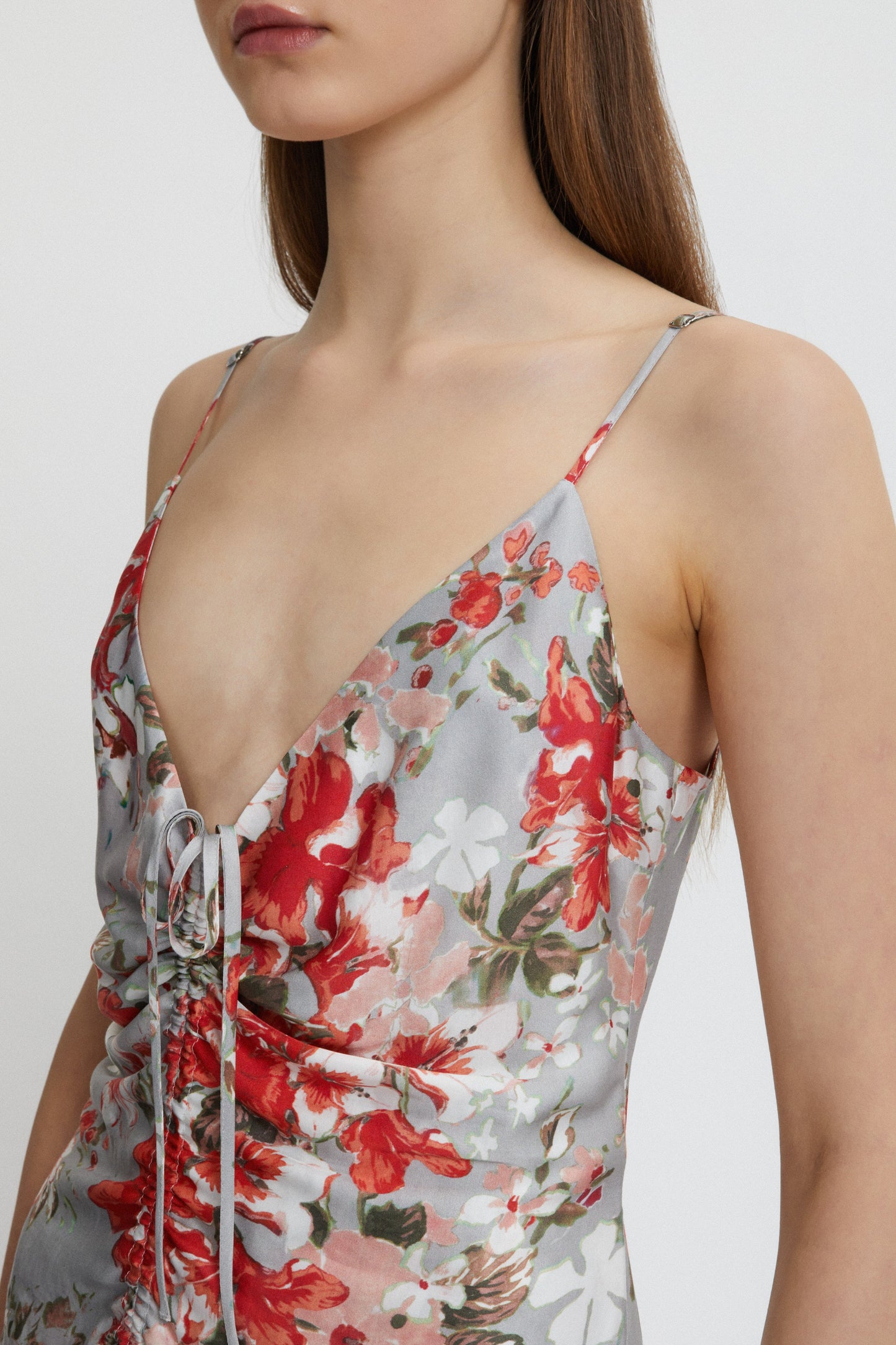 FLORAL PRINTED SATIN SLIP DRESS