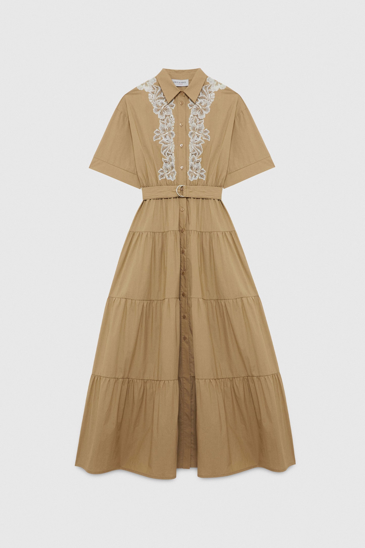 POPLIN SHIRT-DRESS WITH LACE AND BELT