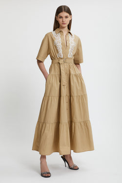 Image of POPLIN SHIRT-DRESS WITH LACE AND BELT