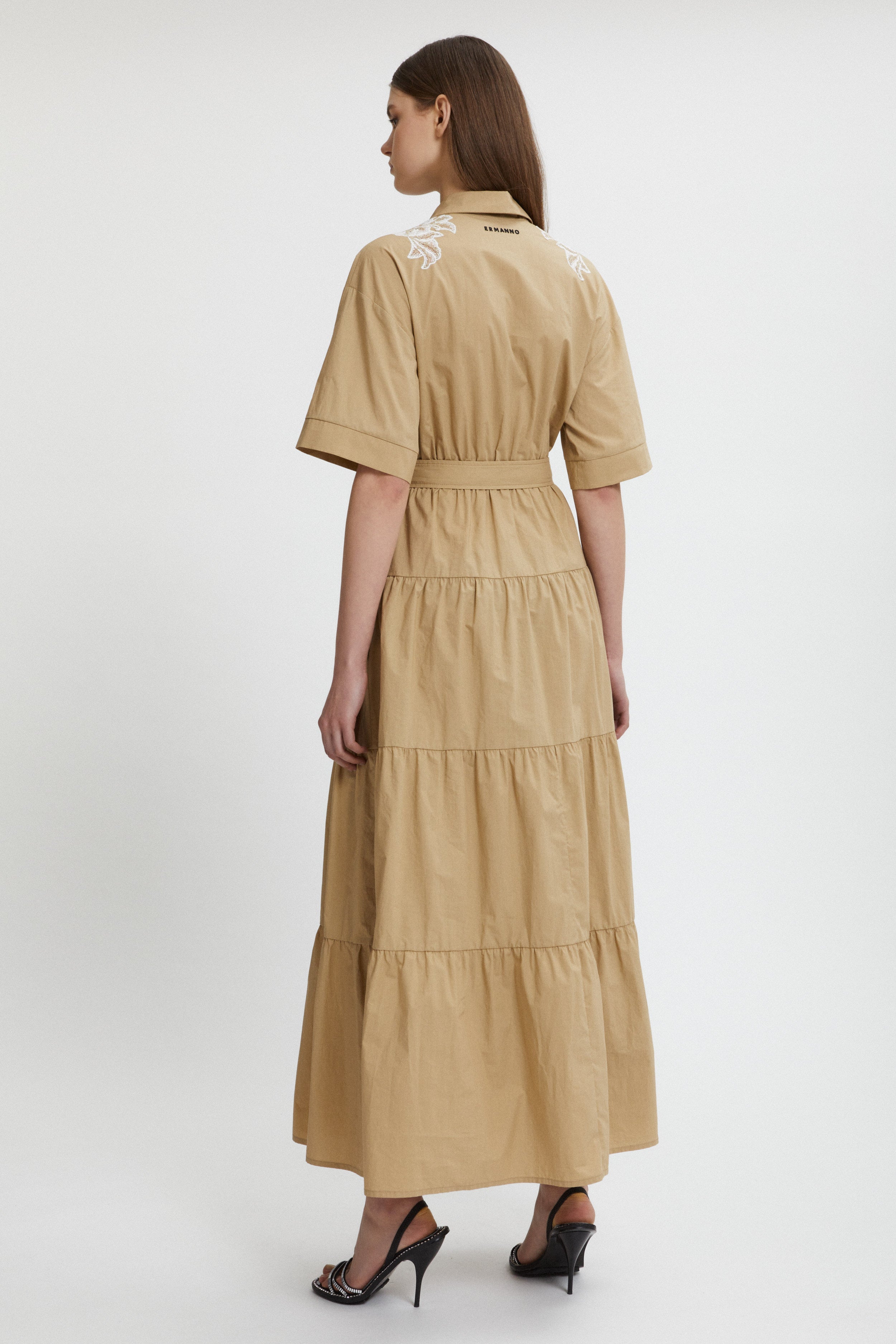 POPLIN SHIRT-DRESS WITH LACE AND BELT