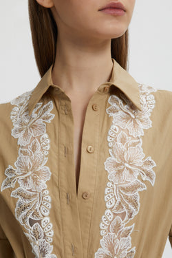 Image of POPLIN SHIRT-DRESS WITH LACE AND BELT