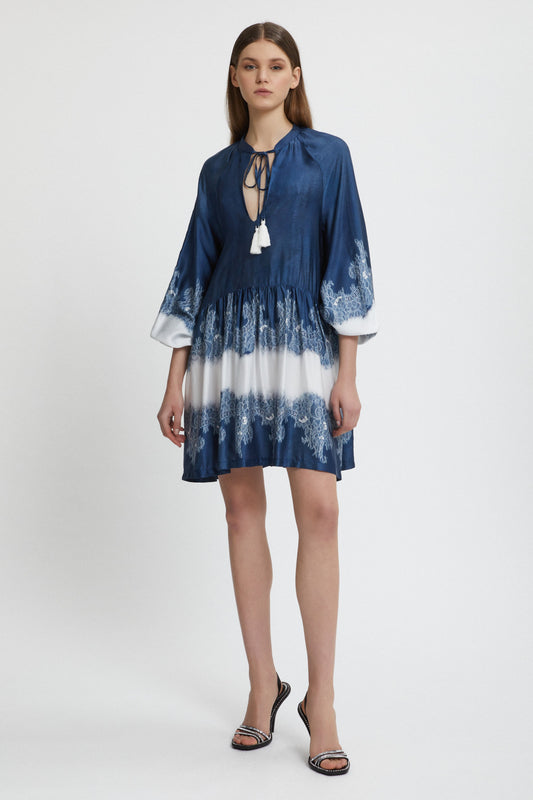 PRINTED SATIN SHORT DRESS