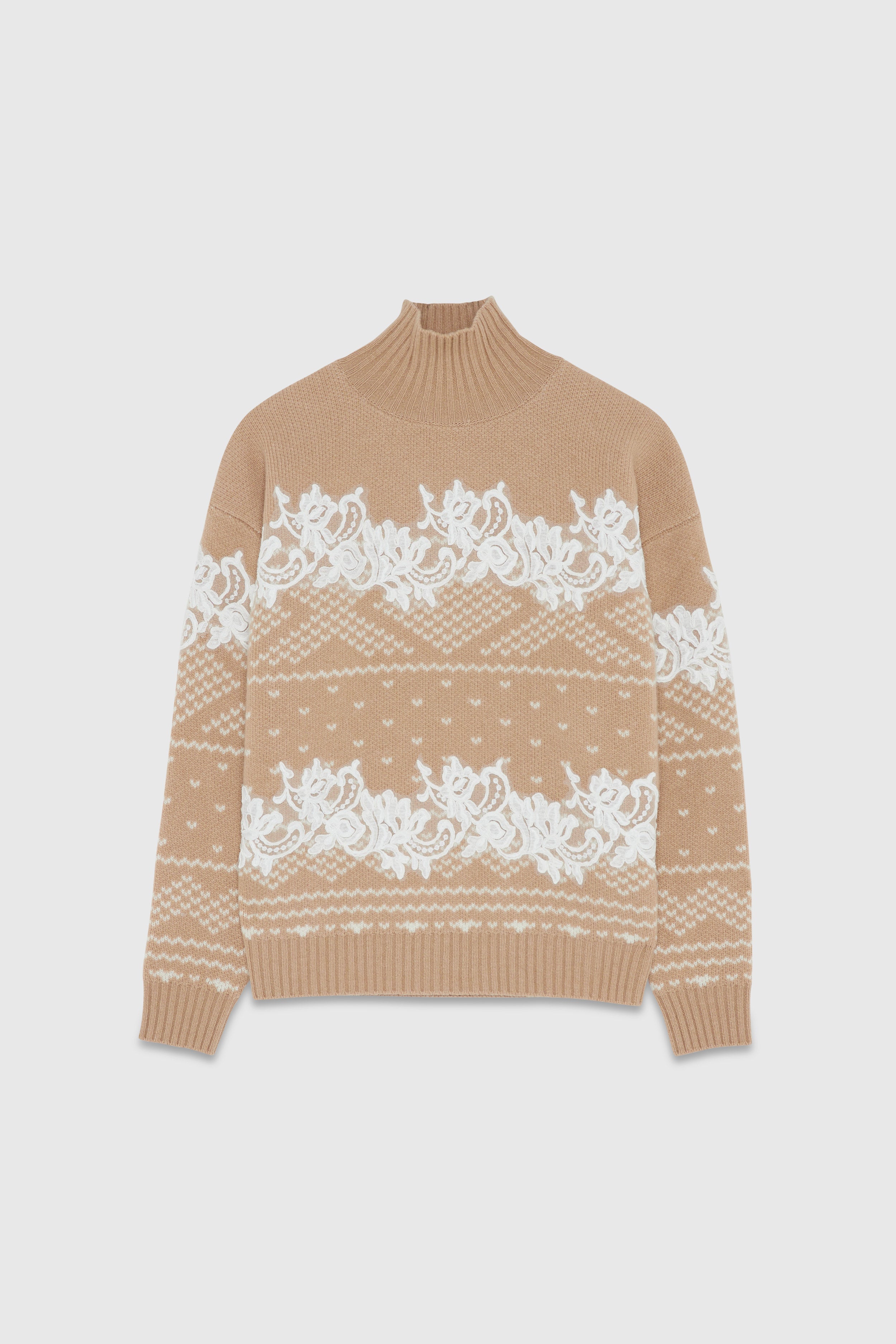 Jacquard Sweater With Lace 