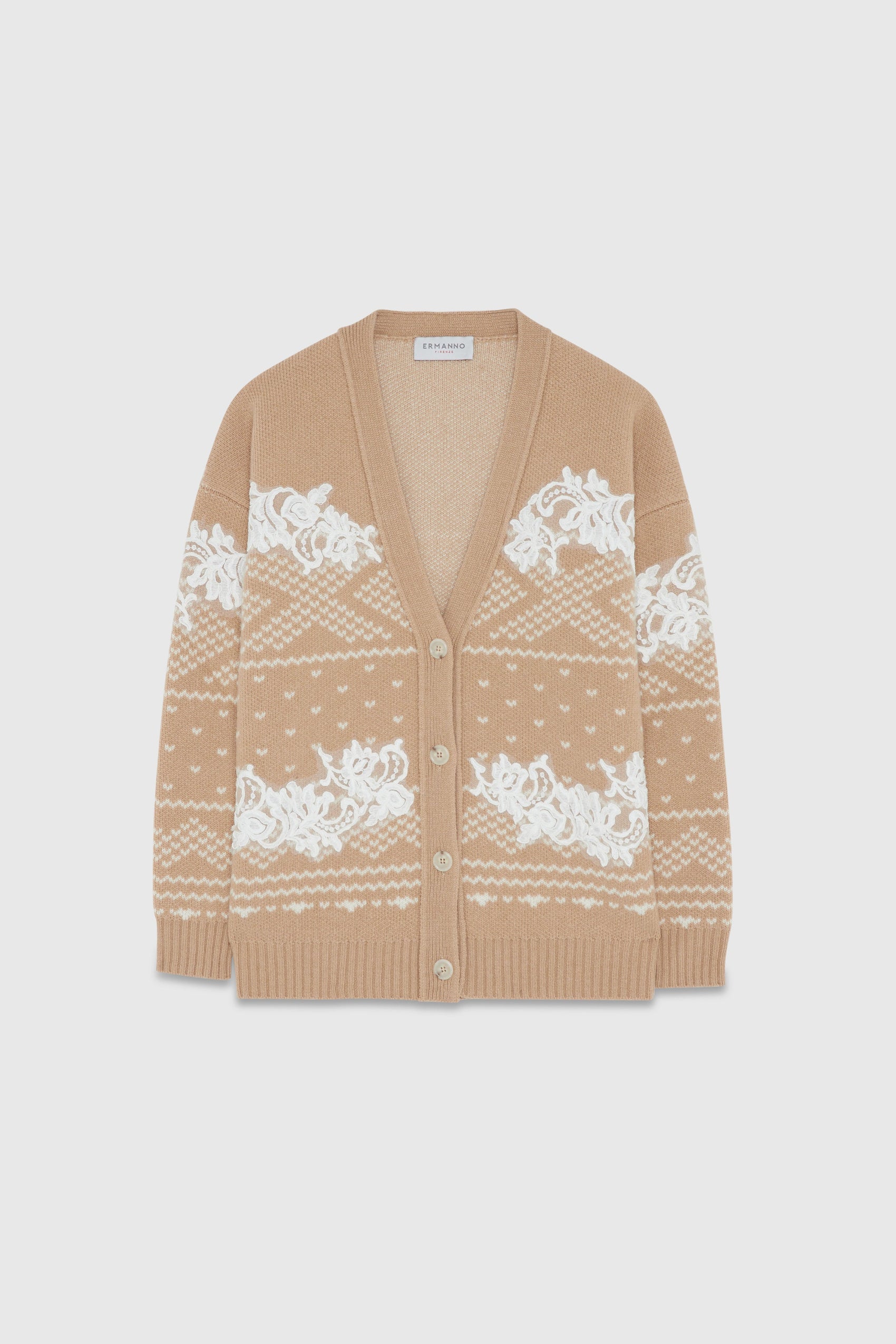 Jacquard Cardigan With Lace